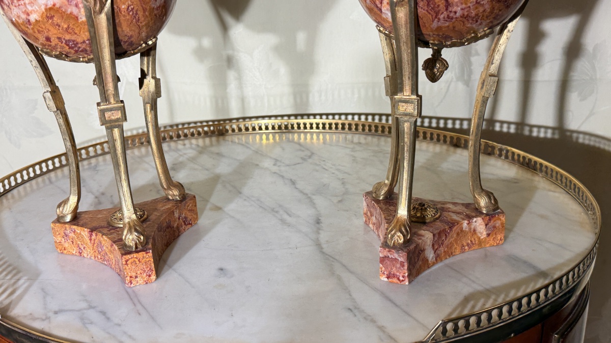 Paire de Cassolettes en Marbre et Bronze , Époque XIXe -photo-1