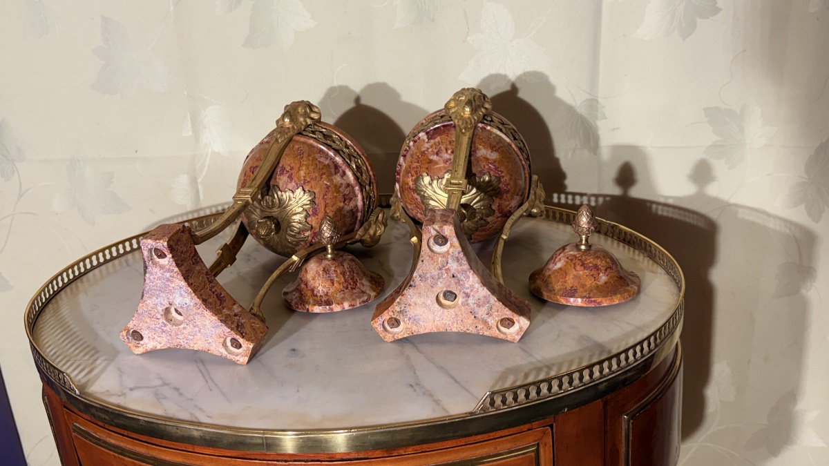 Paire de Cassolettes en Marbre et Bronze , Époque XIXe -photo-4