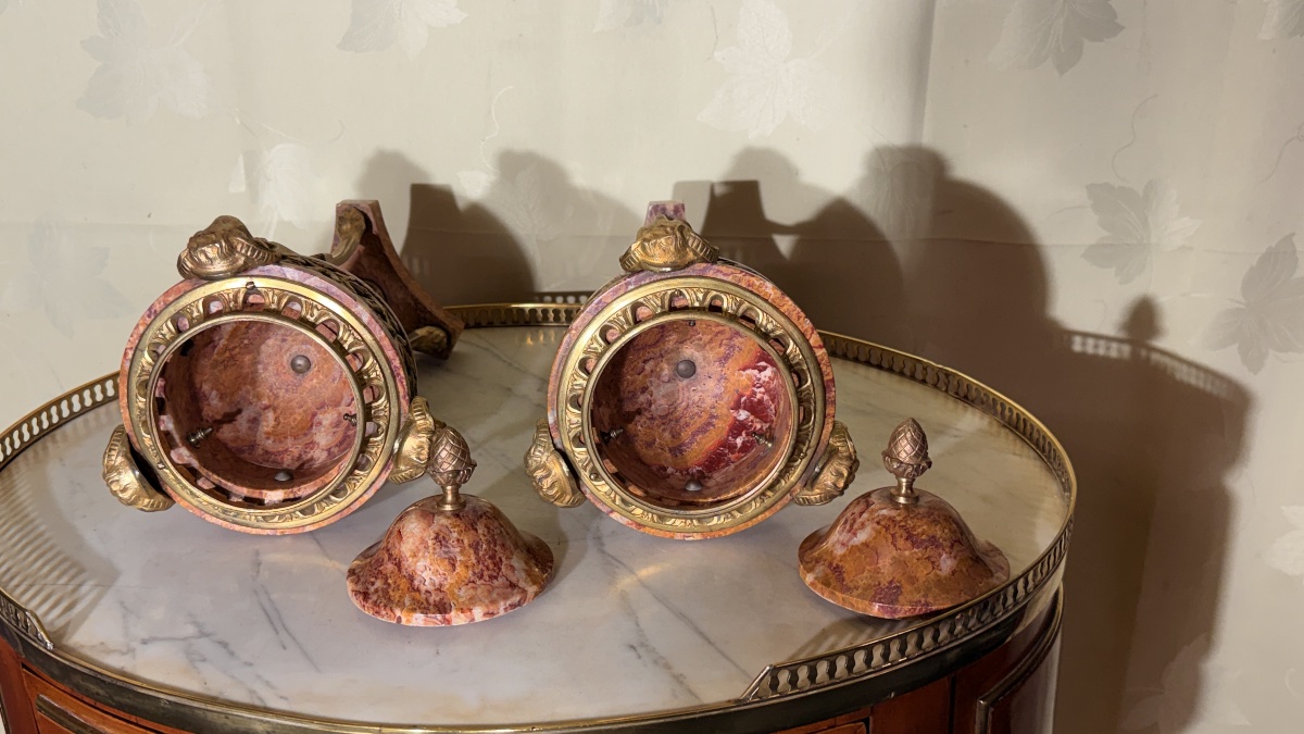Paire de Cassolettes en Marbre et Bronze , Époque XIXe -photo-5