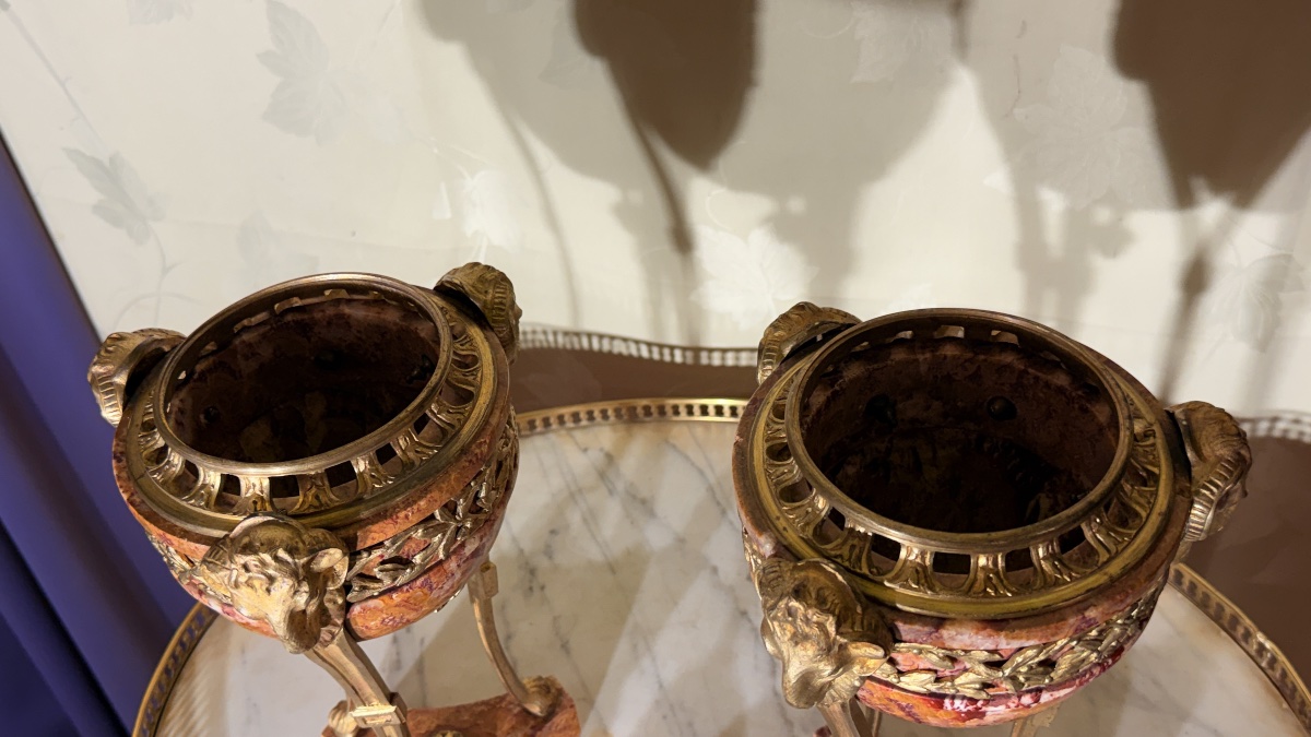 Paire de Cassolettes en Marbre et Bronze , Époque XIXe -photo-6