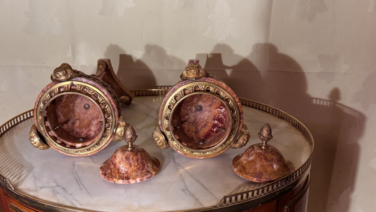 Paire de Cassolettes en Marbre et Bronze , Époque XIXe -photo-8