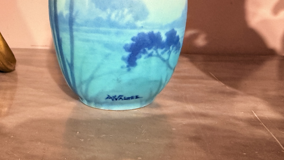 Amalric Walter (1870–1959) Rare Glazed Ceramic Vase With A Lake Landscape Design, Nancy, V-photo-1