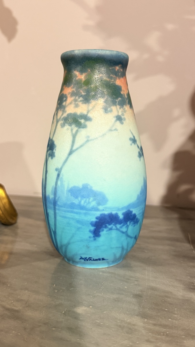 Amalric Walter (1870–1959) Rare Glazed Ceramic Vase With A Lake Landscape Design, Nancy, V-photo-3