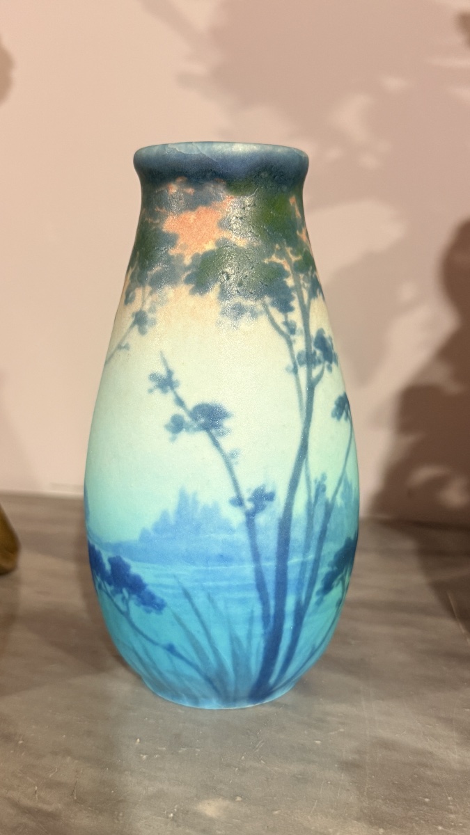 Amalric Walter (1870–1959) Rare Glazed Ceramic Vase With A Lake Landscape Design, Nancy, V-photo-4