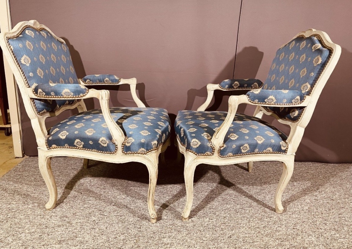Paire de Fauteuils Louis XV , Époque XVIIIe Siècle -photo-1