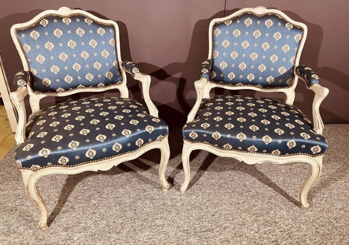 Paire de Fauteuils Louis XV , Époque XVIIIe Siècle -photo-4