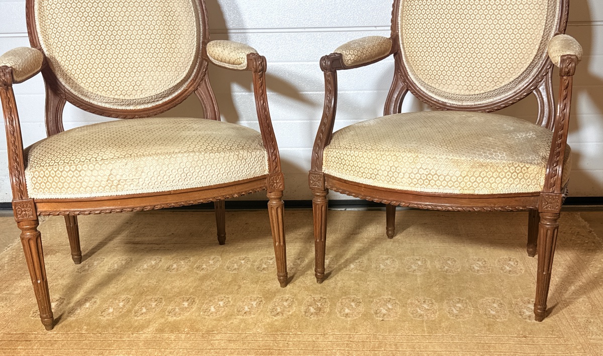 Paire de Fauteuils Louis XVI , Époque XVIIIe Siècle -photo-2