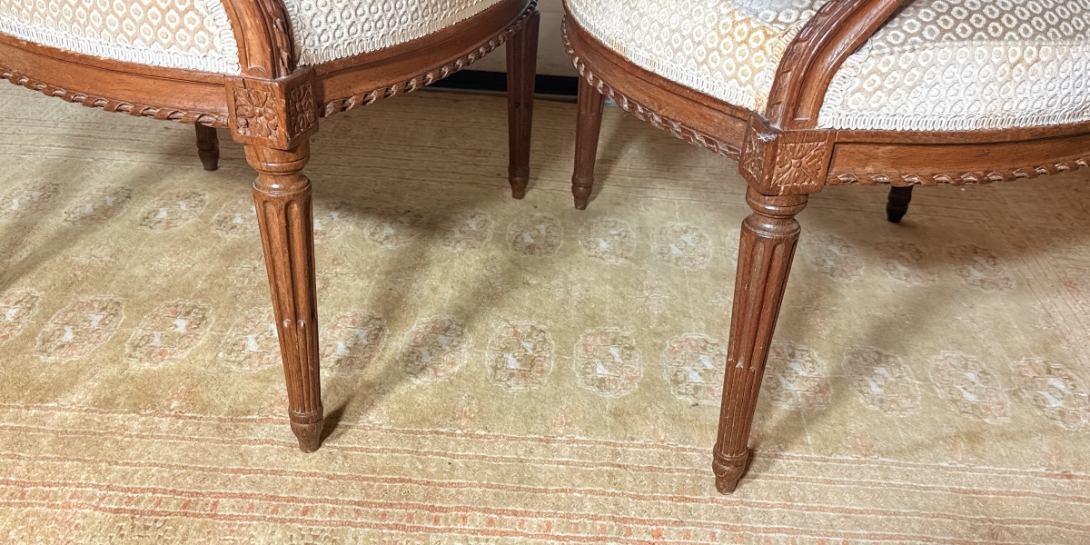 Paire de Fauteuils Louis XVI , Époque XVIIIe Siècle -photo-3