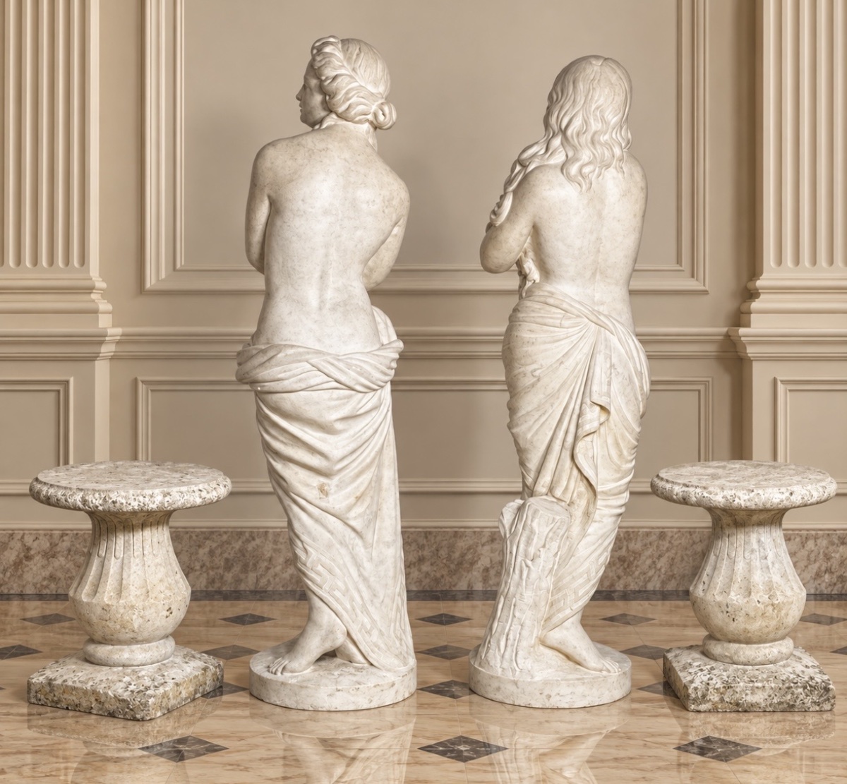 Pair Of Marble Statues, 123 Cm, 19th Century -photo-2