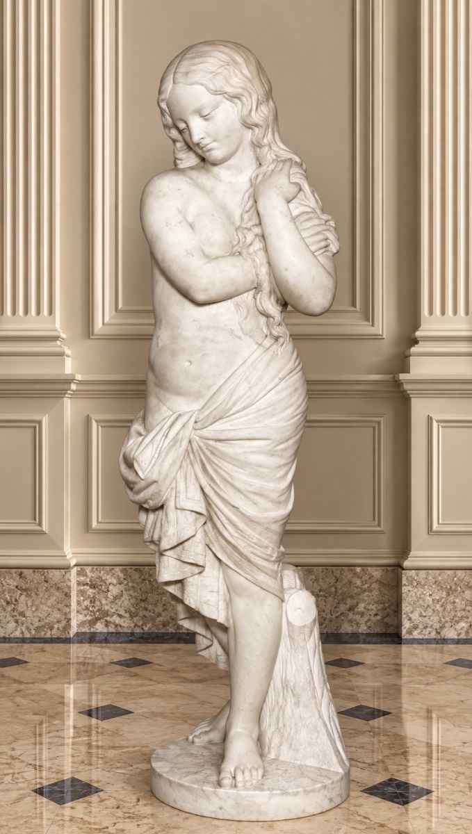 Pair Of Marble Statues, 123 Cm, 19th Century -photo-3