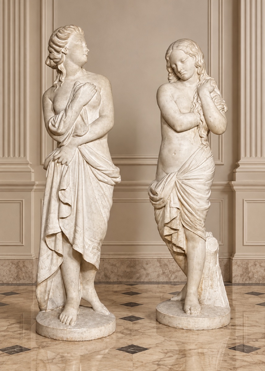 Pair Of Marble Statues, 123 Cm, 19th Century -photo-5