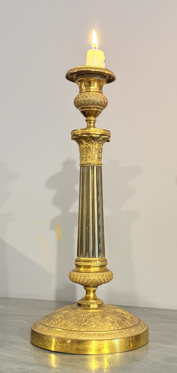 Paire de Bougeoirs en Bronze , Époque Restauration -photo-2