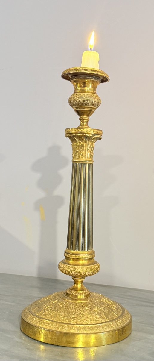 Paire de Bougeoirs en Bronze , Époque Restauration -photo-4