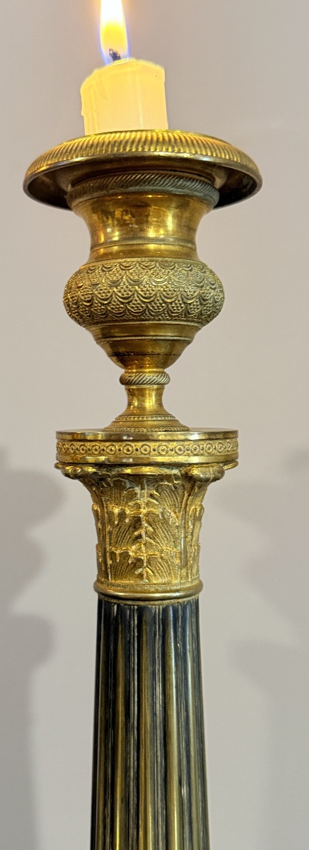Paire de Bougeoirs en Bronze , Époque Restauration -photo-3