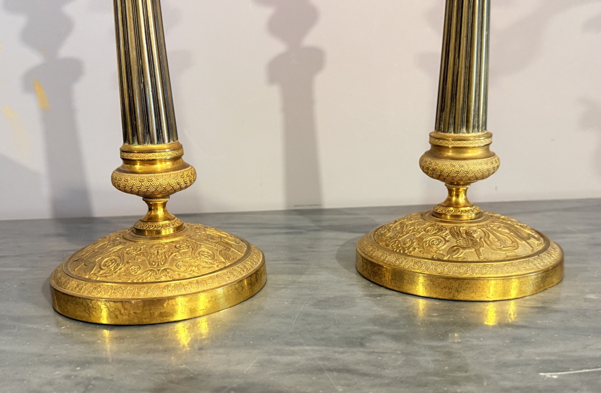 Paire de Bougeoirs en Bronze , Époque Restauration -photo-6