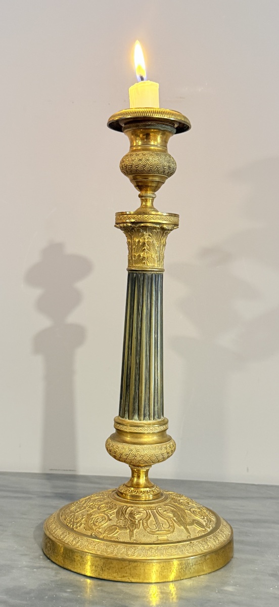 Paire de Bougeoirs en Bronze , Époque Restauration -photo-7