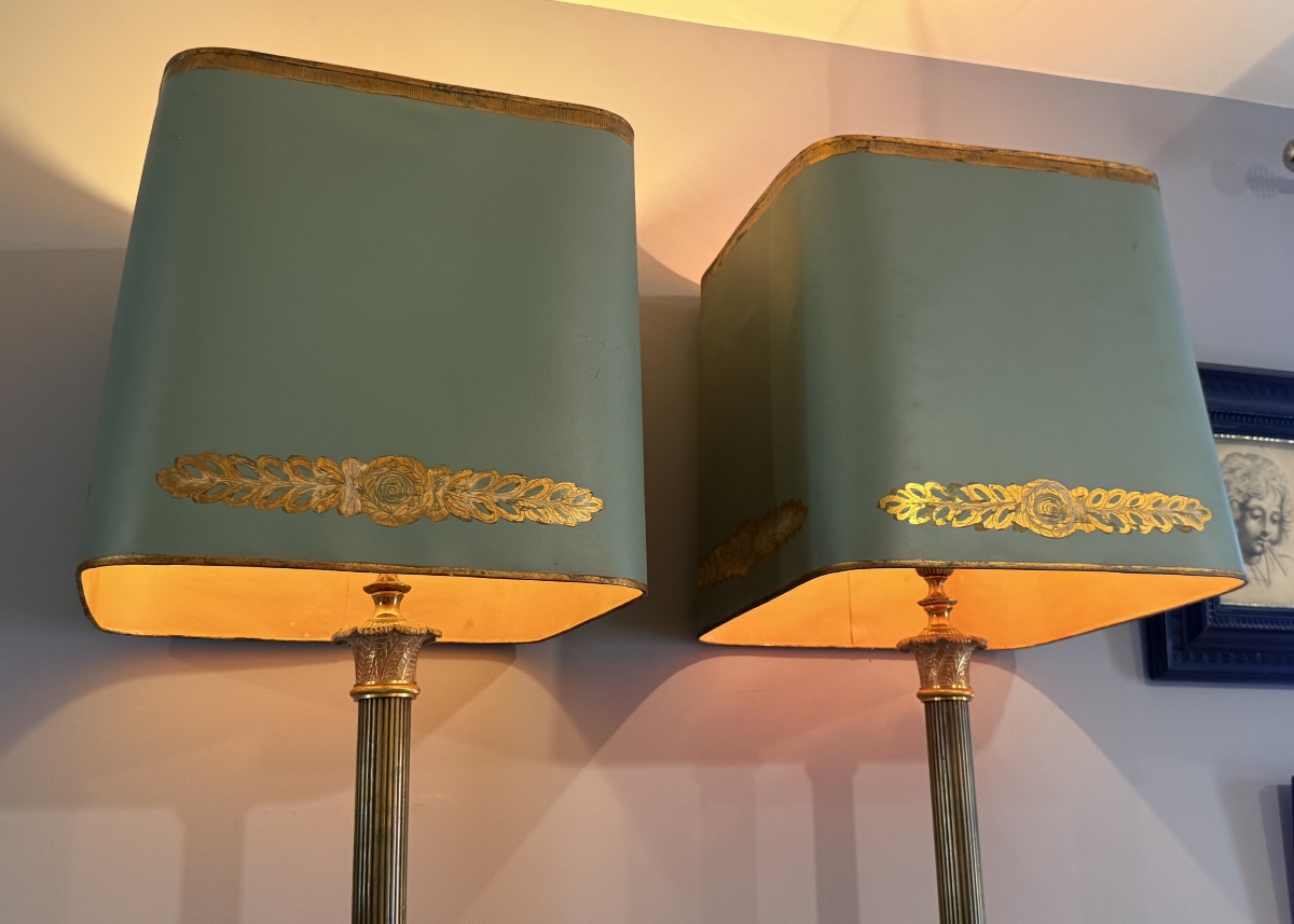 Paire d’importantes lampes en Tôle peinte , 91 CM , XIXe Siècle -photo-3