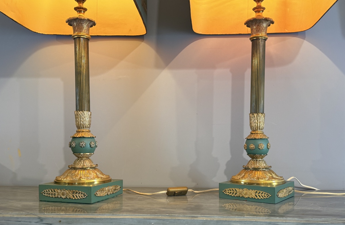 Paire d’importantes lampes en Tôle peinte , 91 CM , XIXe Siècle -photo-3