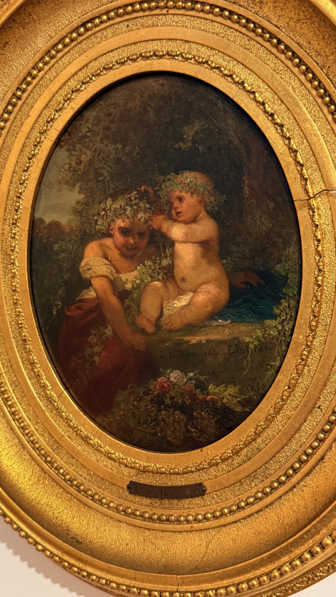 Tableau de Louis GALLAIT , signé 1860 : «   a Melle Clothilde «  -photo-2