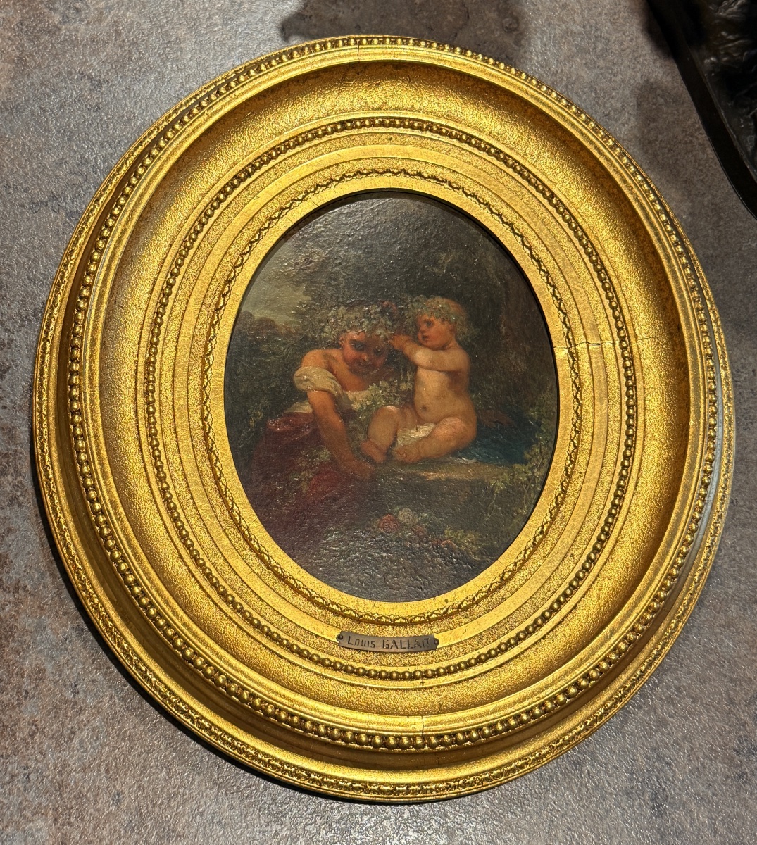 Tableau de Louis GALLAIT , signé 1860 : «   a Melle Clothilde «  -photo-2