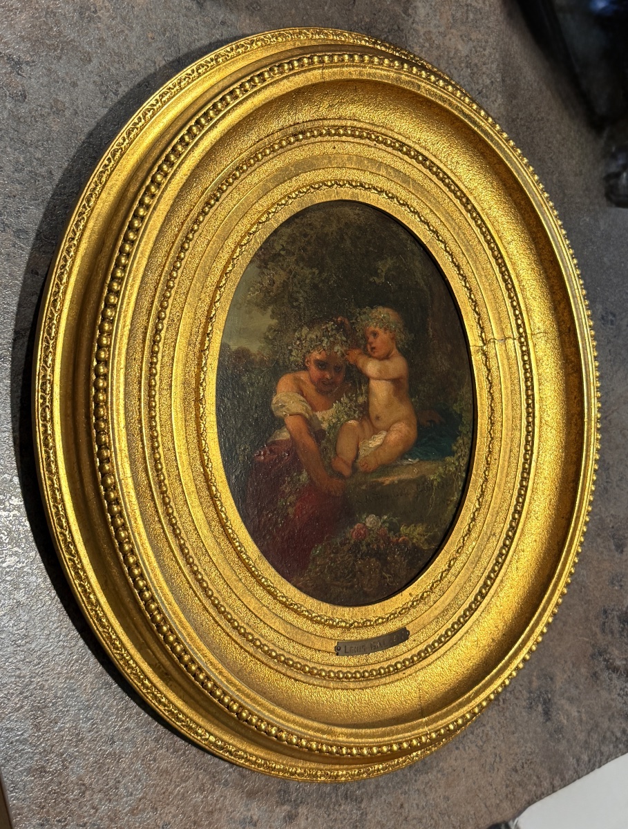 Tableau de Louis GALLAIT , signé 1860 : «   a Melle Clothilde «  -photo-3