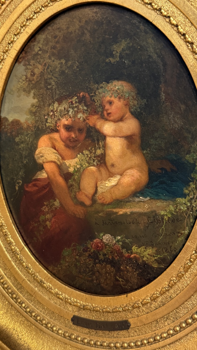 Tableau de Louis GALLAIT , signé 1860 : «   a Melle Clothilde «  -photo-4