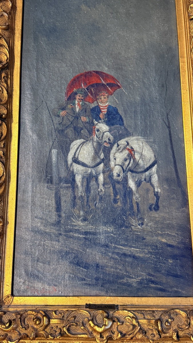 Promenade sous la Pluie , HST signée W. ROLAND , 1860 /1870 -photo-4