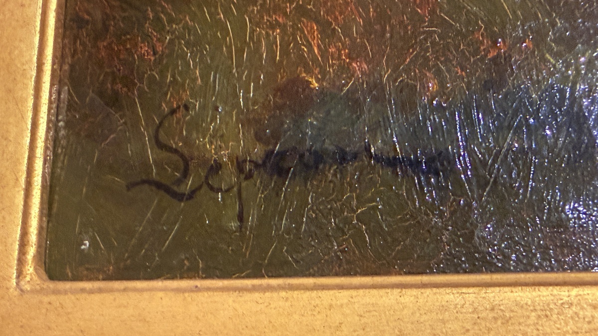 École de Barbizon Signée : Paysage animé à la Rivière XIXe Siècle -photo-4