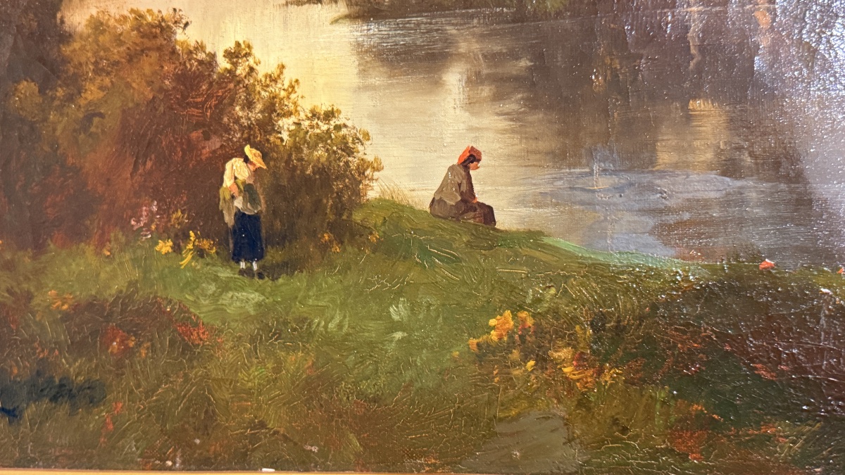 École de Barbizon Signée : Paysage animé à la Rivière XIXe Siècle -photo-2
