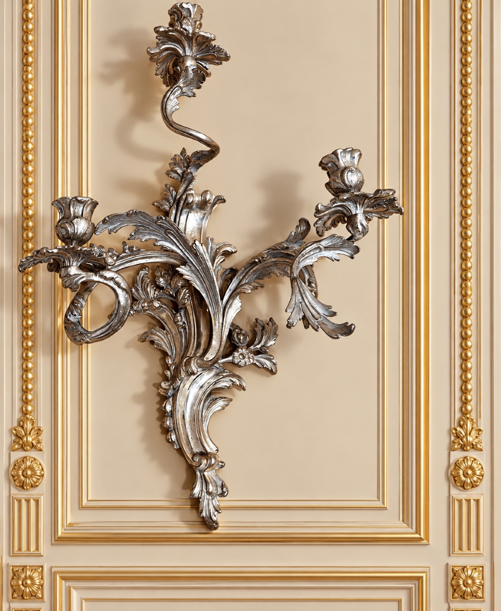 Paire d’Appliques Louis 15 en Bronze argenté ,  XIXe Siècle -photo-2