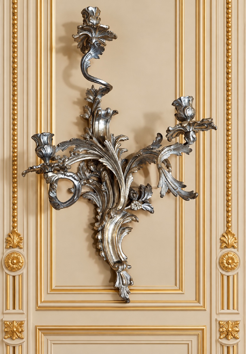 Paire d’Appliques Louis 15 en Bronze argenté ,  XIXe Siècle -photo-3