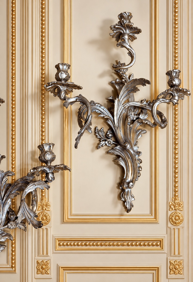 Paire d’Appliques Louis 15 en Bronze argenté ,  XIXe Siècle -photo-1