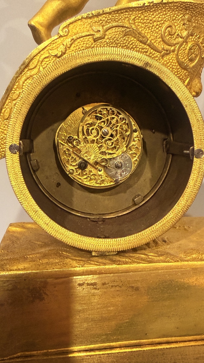 Pendule au Char de l’Amour et au Chien ,  signé Sébastien Mestral , XVIIIe -photo-3