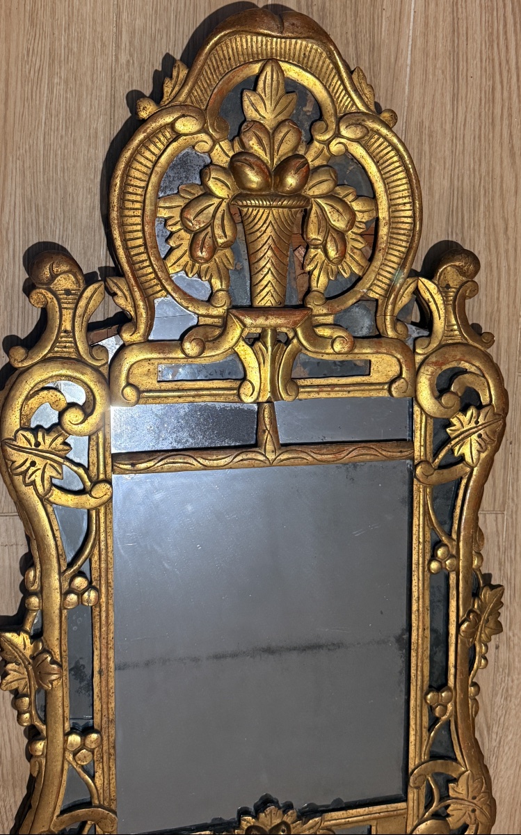 Miroir à Parecloses En Bois Doré , Époque XVIIIe Siècle -photo-2