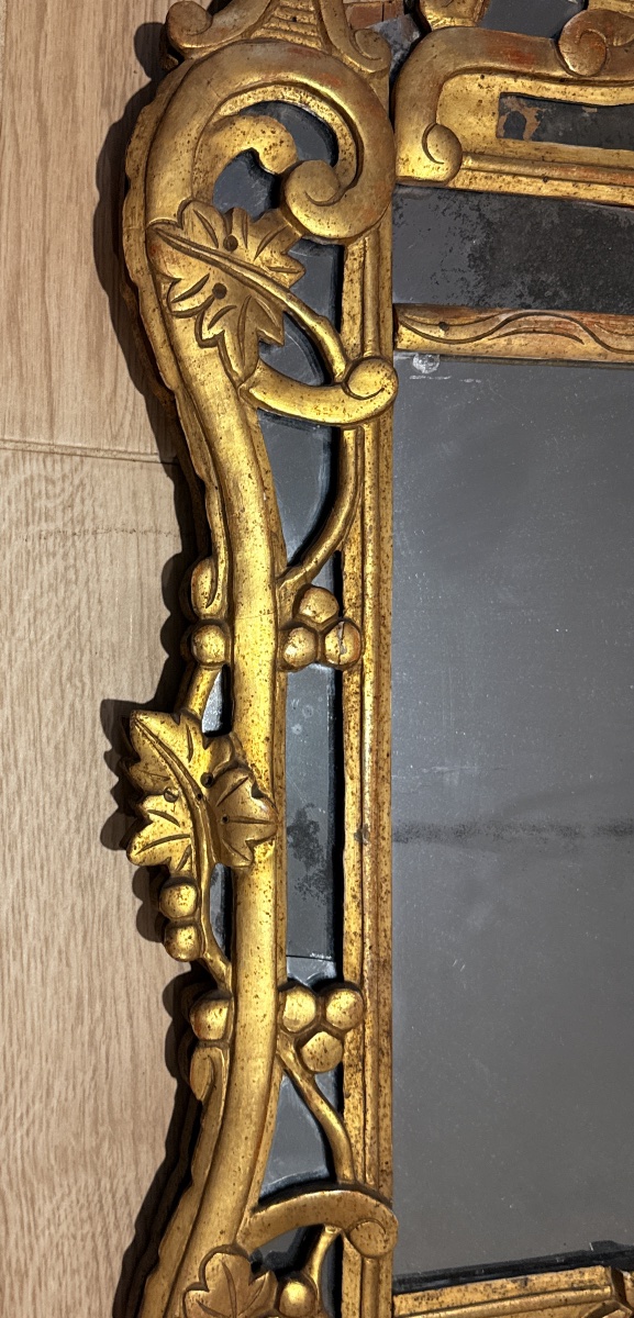Miroir à Parecloses En Bois Doré , Époque XVIIIe Siècle -photo-4