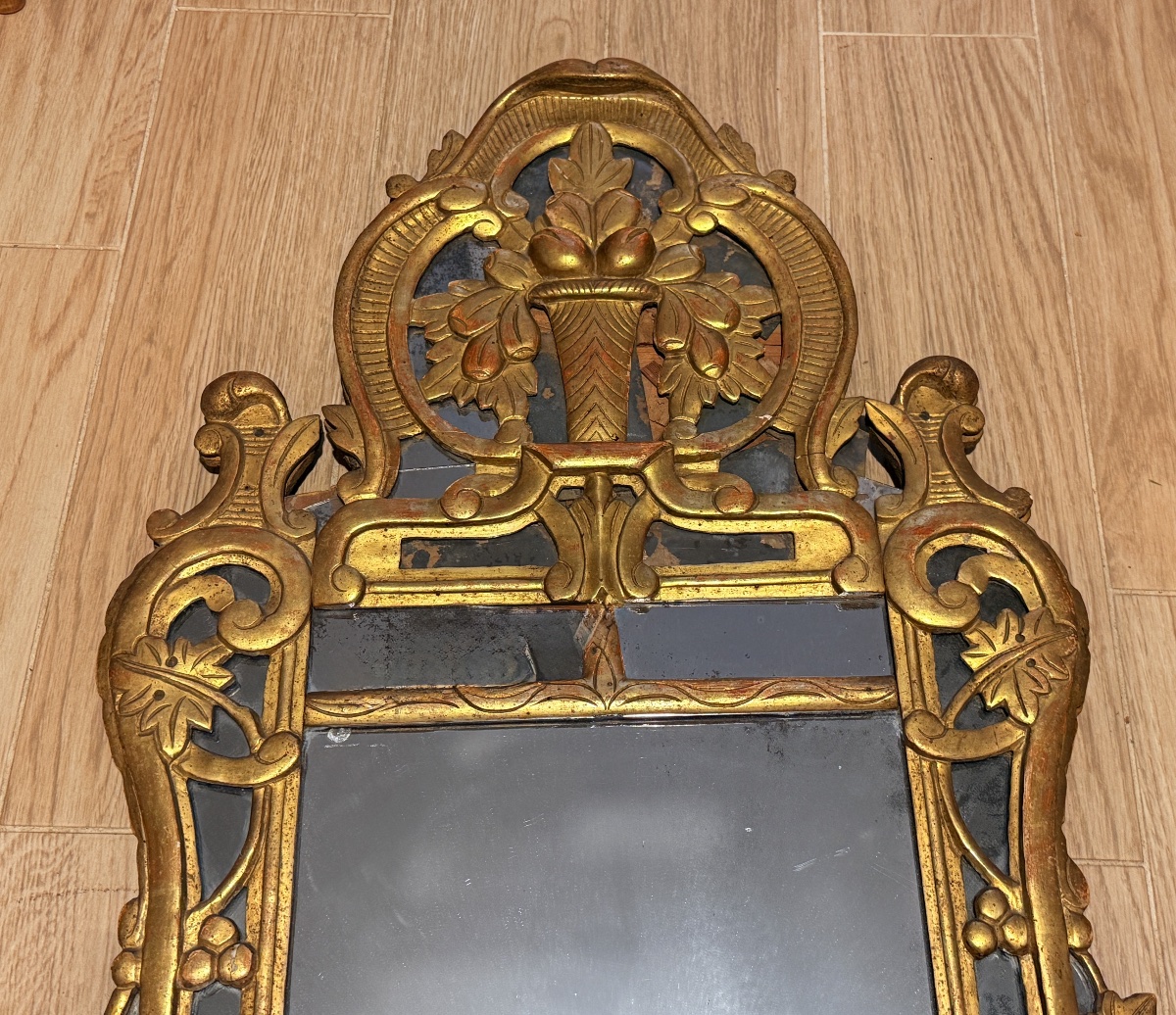 Miroir à Parecloses En Bois Doré , Époque XVIIIe Siècle -photo-4