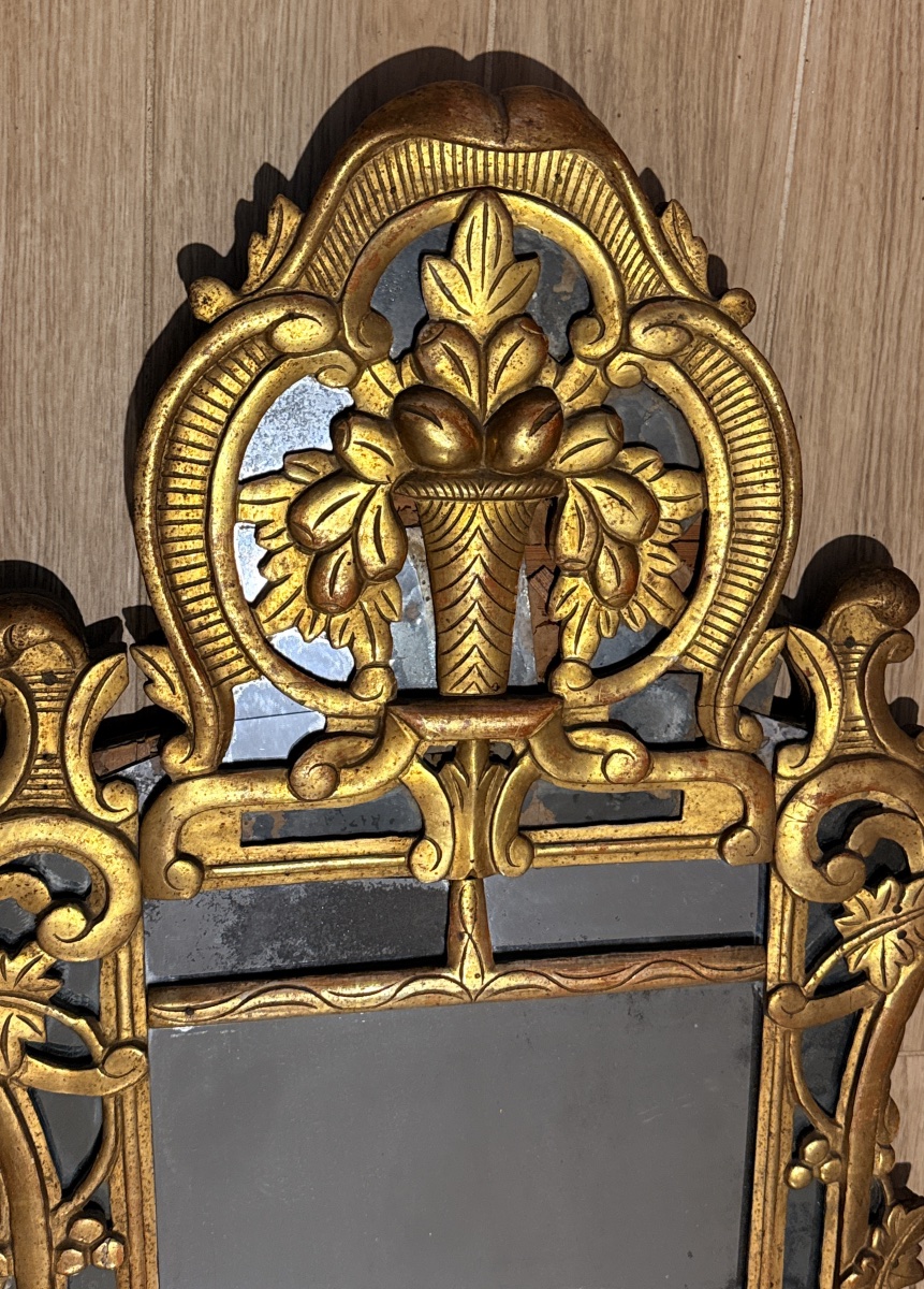 Miroir à Parecloses En Bois Doré , Époque XVIIIe Siècle -photo-6