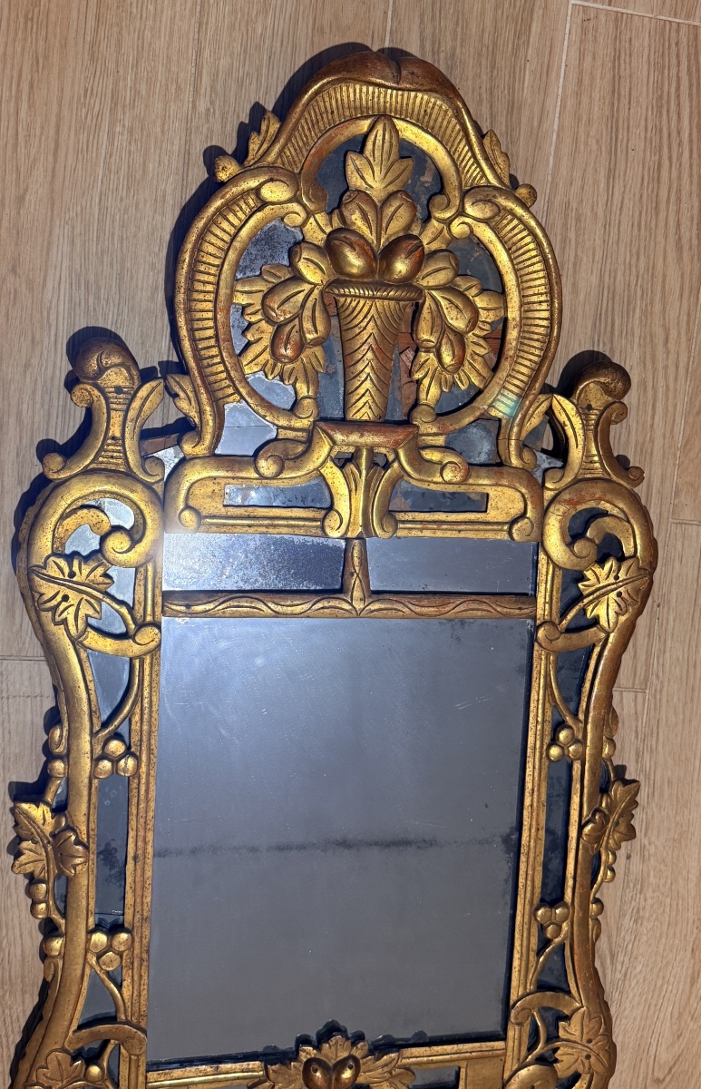 Miroir à Parecloses En Bois Doré , Époque XVIIIe Siècle -photo-8