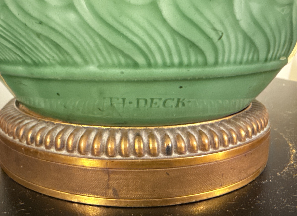 Lampe en céramique émaillée Céladon , signée TH . DECK -photo-2