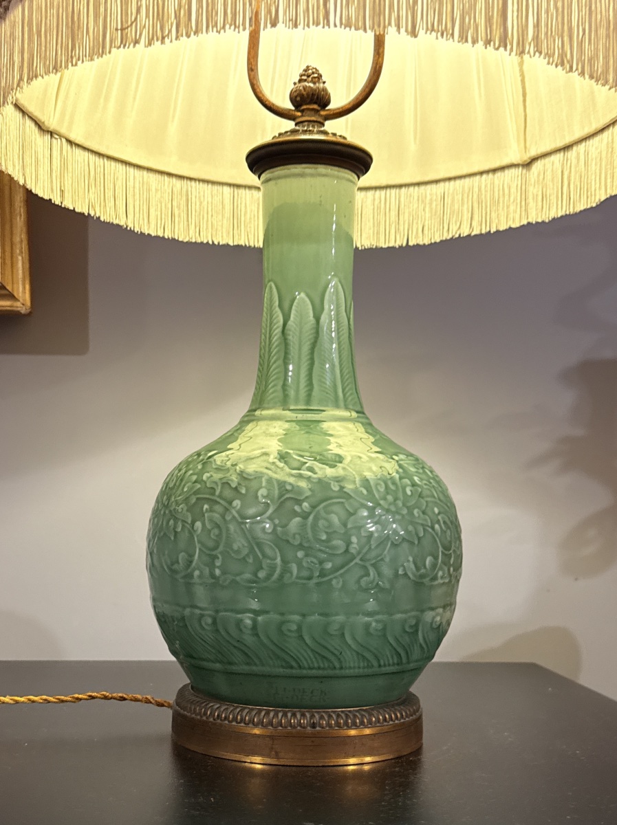 Lampe en céramique émaillée Céladon , signée TH . DECK -photo-3