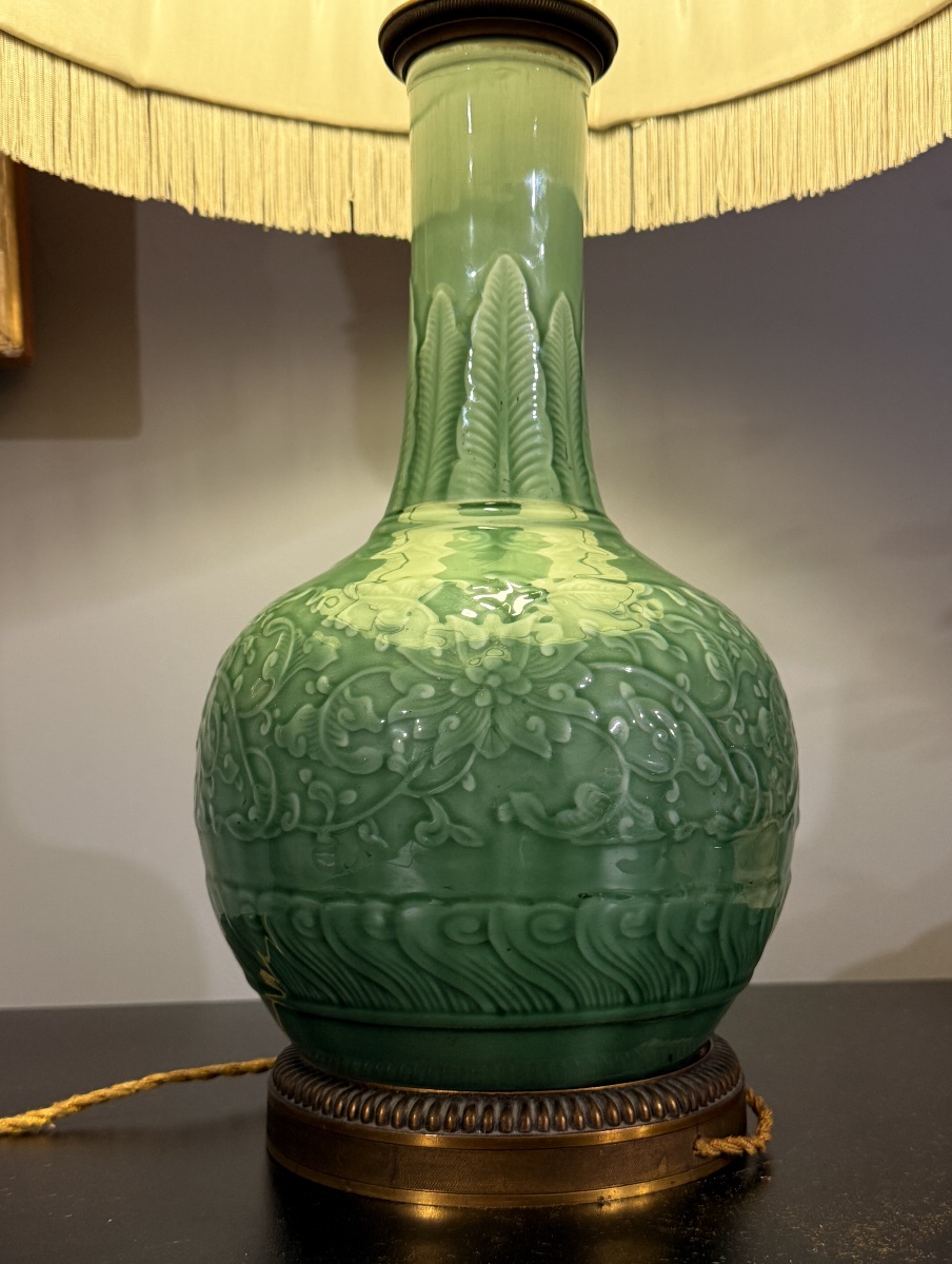 Lampe en céramique émaillée Céladon , signée TH . DECK -photo-4