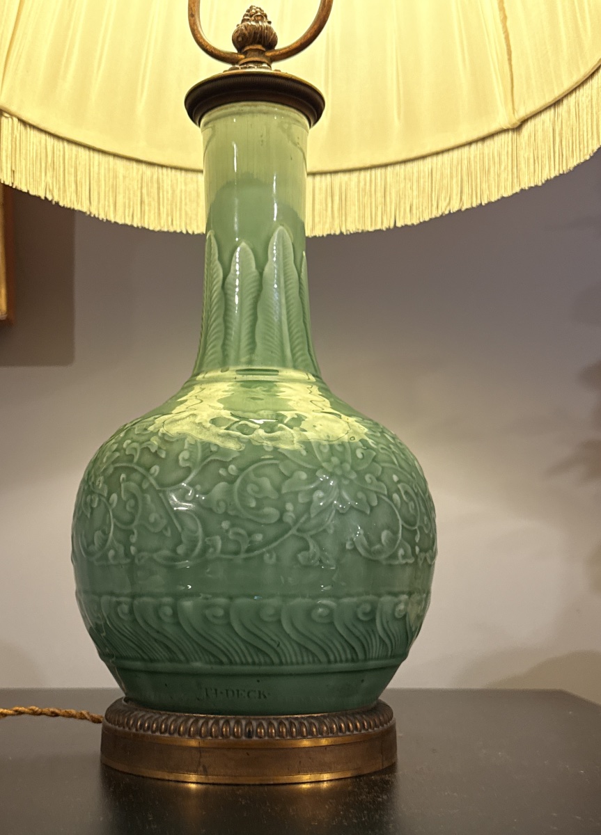 Lampe en céramique émaillée Céladon , signée TH . DECK -photo-6