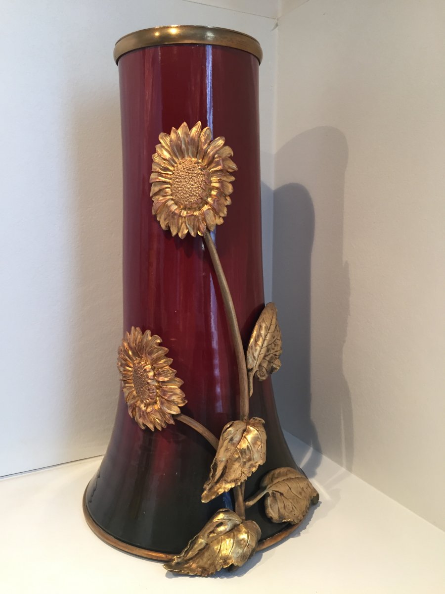 Vase Faïence Aux Tournesols   , ART NOUVEAU -photo-3