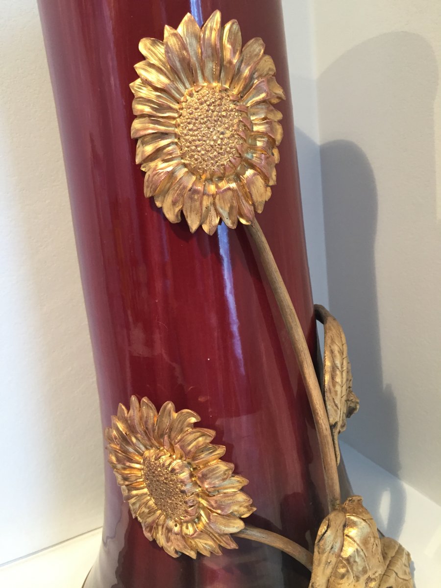 Vase Faïence Aux Tournesols   , ART NOUVEAU -photo-2