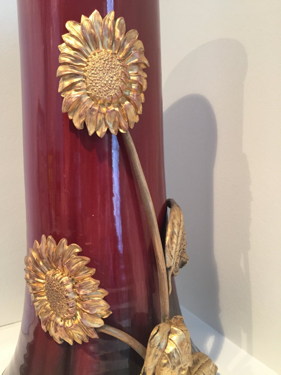 Vase Faïence Aux Tournesols   , ART NOUVEAU 