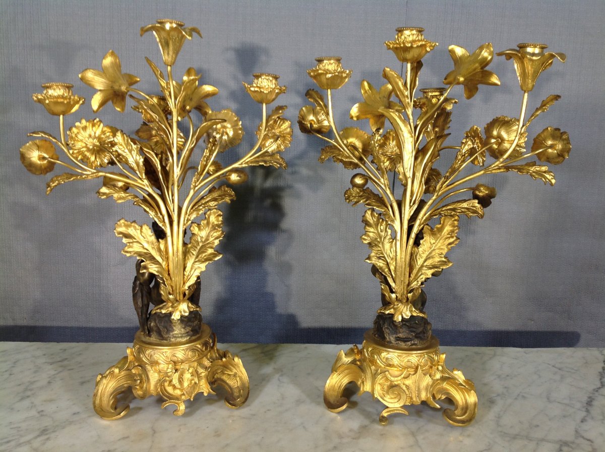Paire De Candélabres Aux Puttis , Hauteur 46 cm , XIXème Siècle -photo-4