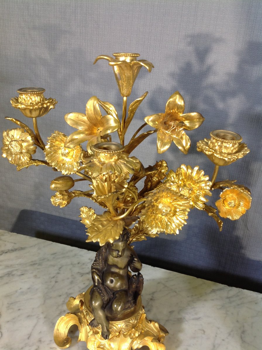 Paire De Candélabres Aux Puttis , Hauteur 46 cm , XIXème Siècle -photo-1