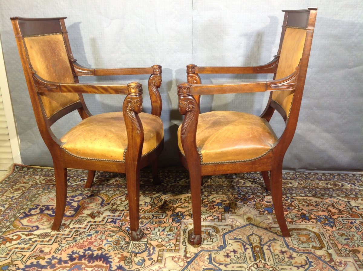 Paire De Fauteuils En Acajou , Style Empire -photo-3