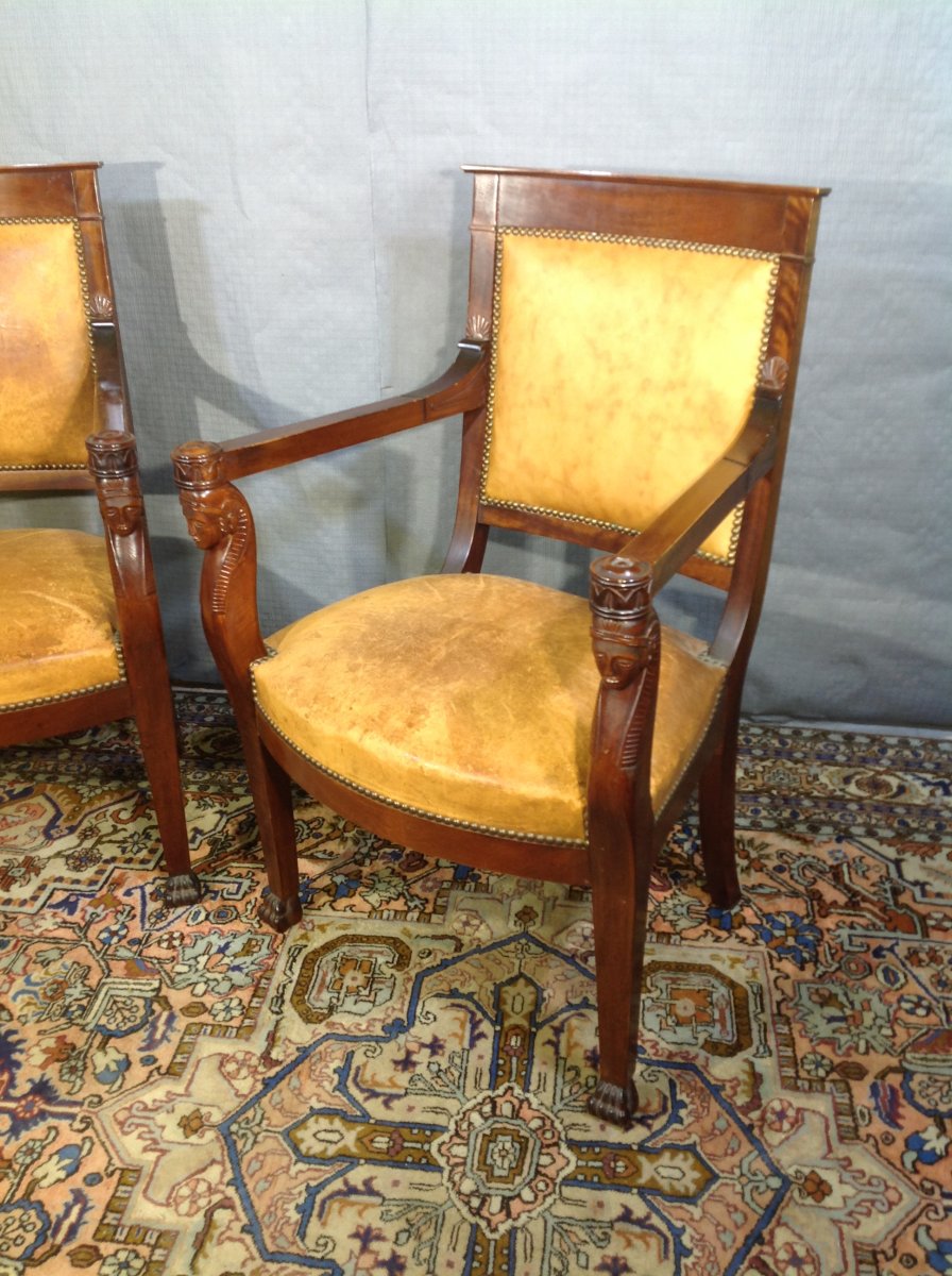 Paire De Fauteuils En Acajou , Style Empire -photo-4