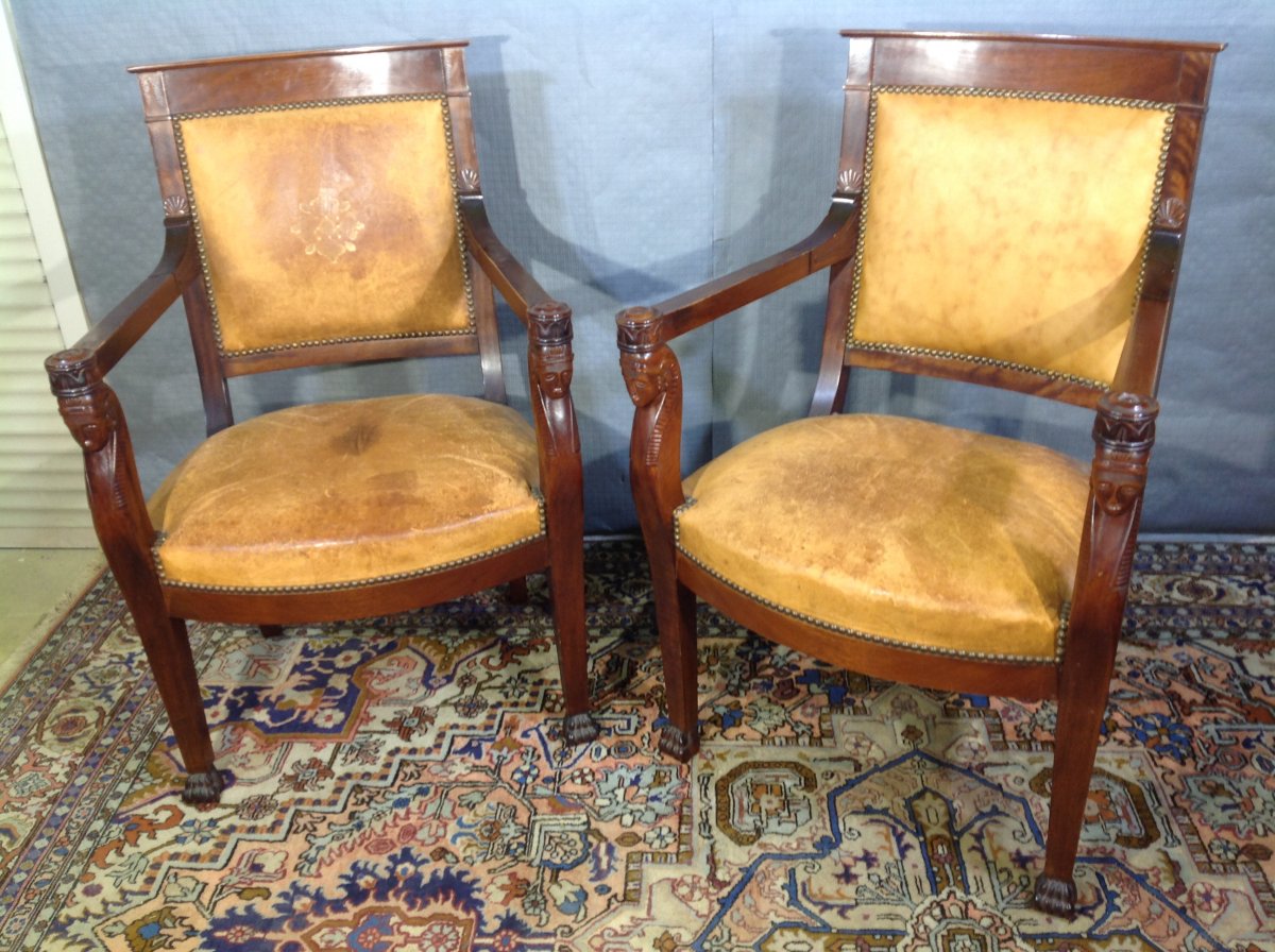 Paire De Fauteuils En Acajou , Style Empire -photo-5